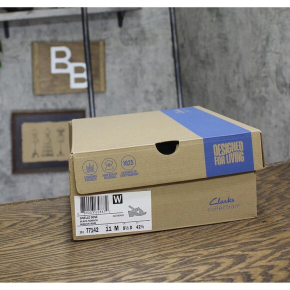 NWT Clarks Collection Womens Giselle Dove Wedge Sandal 26177142 Black Nubuck 11M - Picture 10 of 11